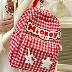 Design Sense Red Checkered Bag 2024 New Casual Lightweight Versatile Backpack Cute Cartoon Japanese Large Capacity Backpack