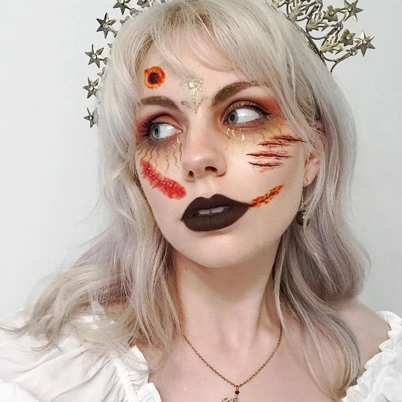 30Pcs Halloween Temporary Tattoo Stitches Scar Blood Wound Transfer Sticker Waterproof Body Art Tattoo For Party Cosplay view 6