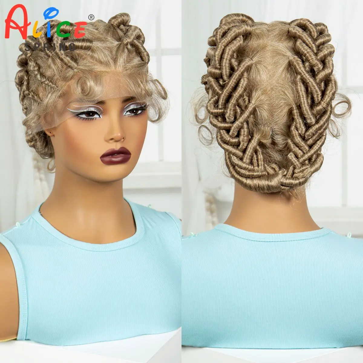 Perruque blonde courte tressée à la main pour femmes noires, tresses complètes en dentelle synthétique, dreadlock sans nœuds, 613 #