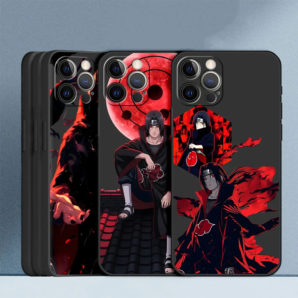 Uchiha Itachi Naruto Anime Case for iPhone 16 17 11 15 16e 14 12 Mini 13 Pro Max X XR XS 7 8 6 6s Plus 5s غطاء هاتف أسود من البولي يوريثان