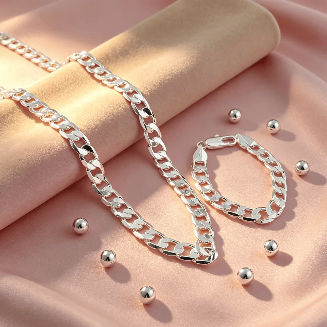 Retro classic 12MM Figaro Chain 925 sterling Silver Bracelets necklace Jewelry set for men Fashion boutique accessories gift
