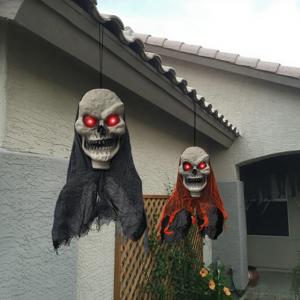 

2PCS Halloween Skeleton Ghost Decoration Party Hanging Skull Skeleton Ornament Horror Props Haunted Home Decor Halloween Outdoor