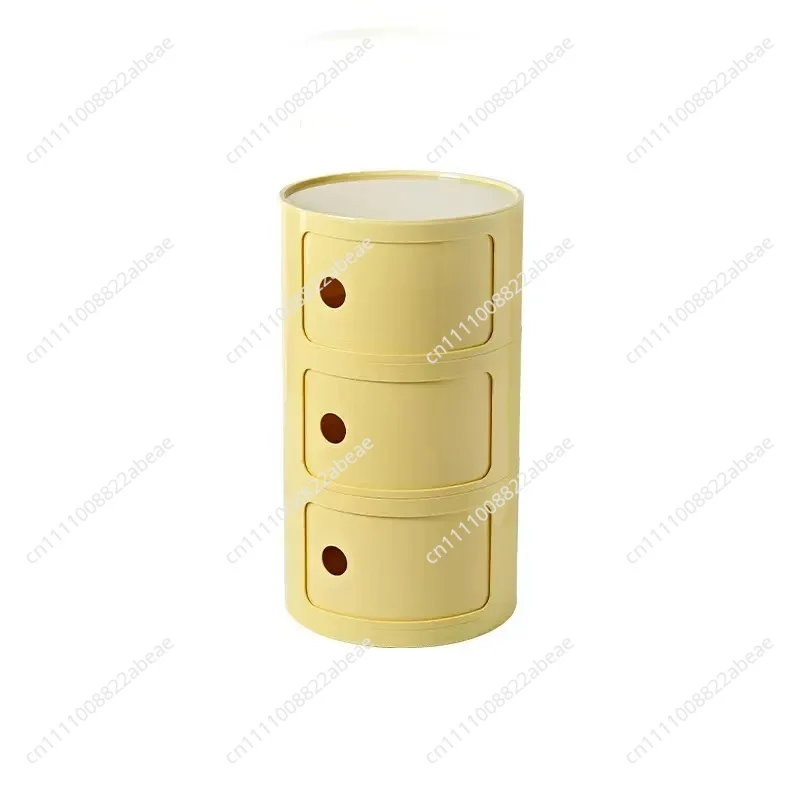 Round cabinet sliding door bedside table multi-layer round storage cabinet living room