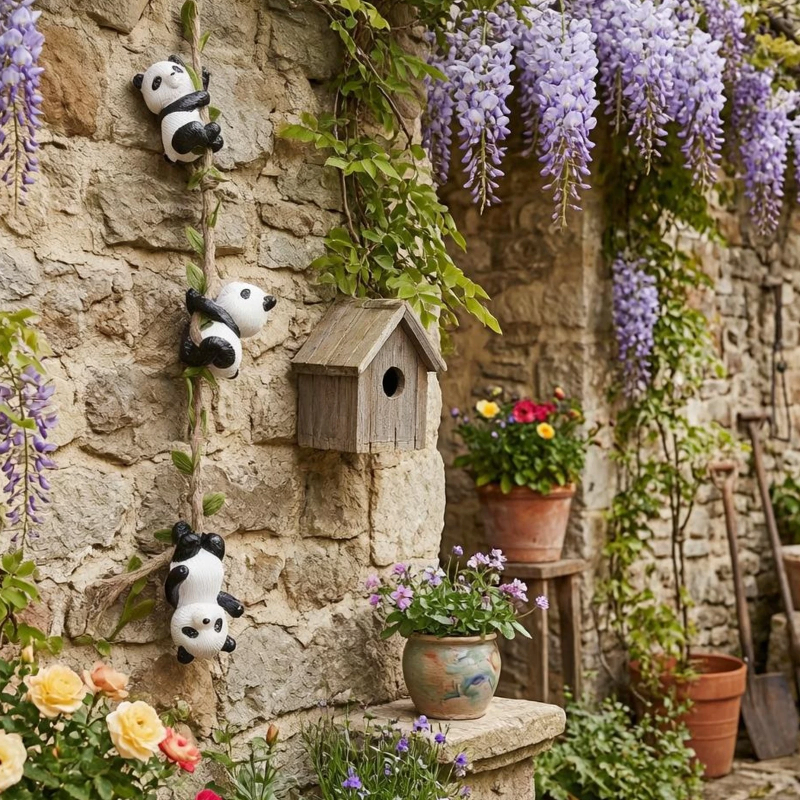 Climbing Panda Ornament Foliage Accents Panda Vine Decoration Natural Look Creative for Indoor