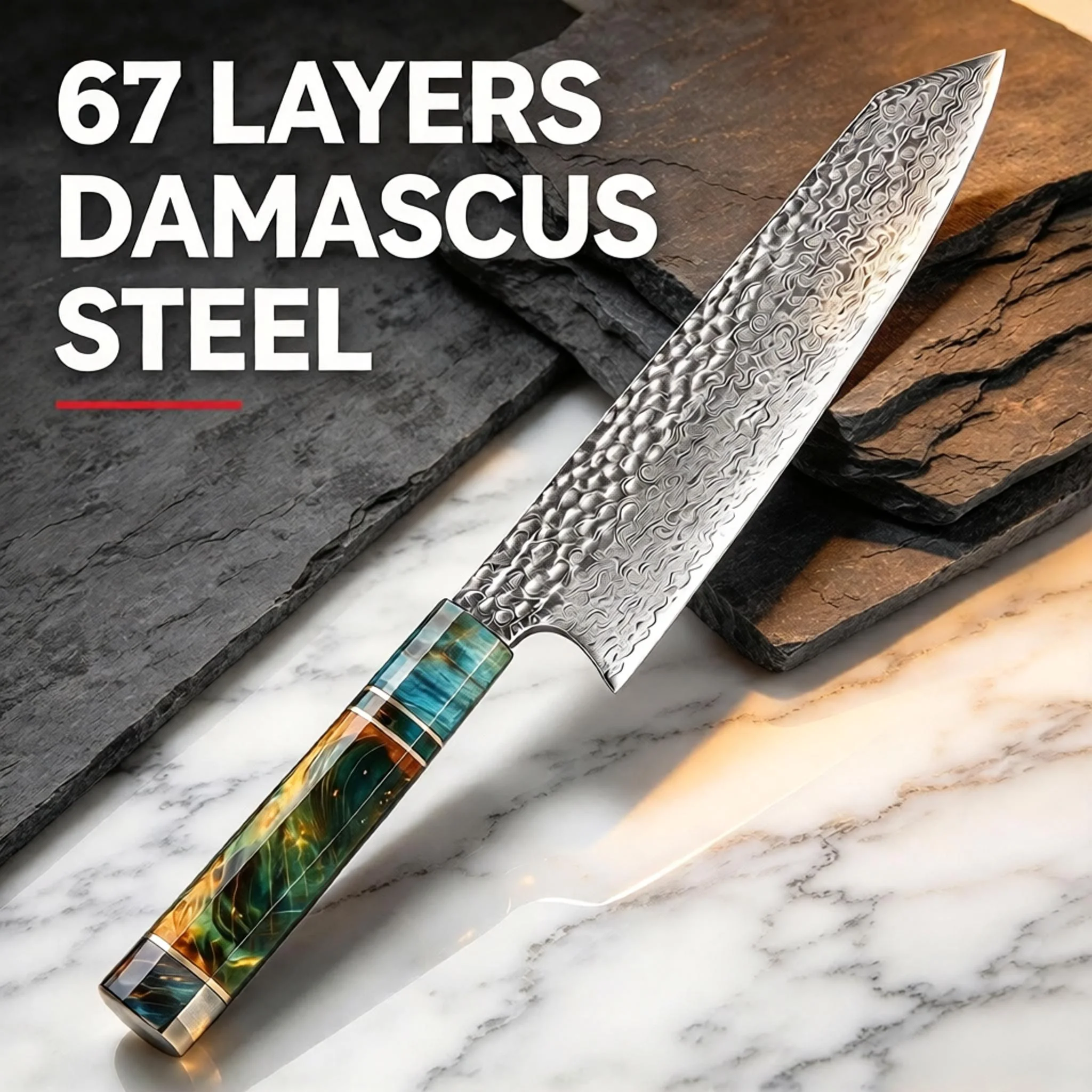 2026NEW 8Inch Damascus Steel Chef Knife 67 Layers VG10 Kitchen Knive Vegetable Meat Cooking Tools Stabilized Colored Wood Handle