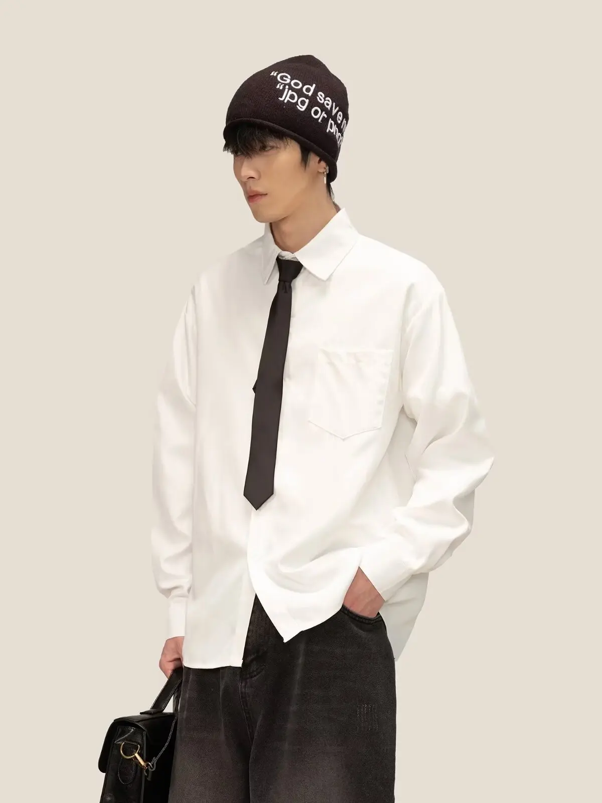 Cleanfit American Style Long Sleeve Casual Shirt for Men Loose Fit Pure Color Inner Wear Base Layer Boys Shirt White