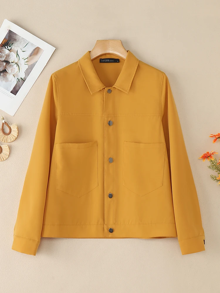 

Осенние легкие куртки 2024, женские однотонные пальто с отложным воротником и длинными рукавами на пуговицах ZANZEA, рабочая одежда, 4 цвета, S-3XL