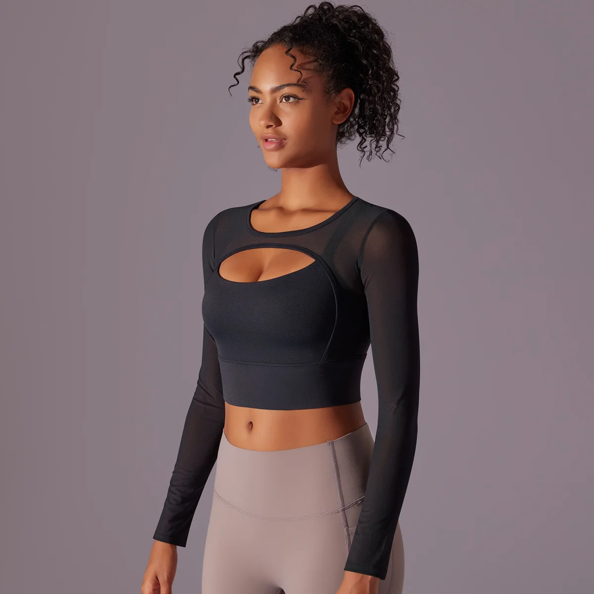 Women Padded Yoga Shirts Long Sleeve Yoga Crop Tops Running Shirts Gym Shirt Workout Gym Top Sports Sexy Mesh Yoga Shirt