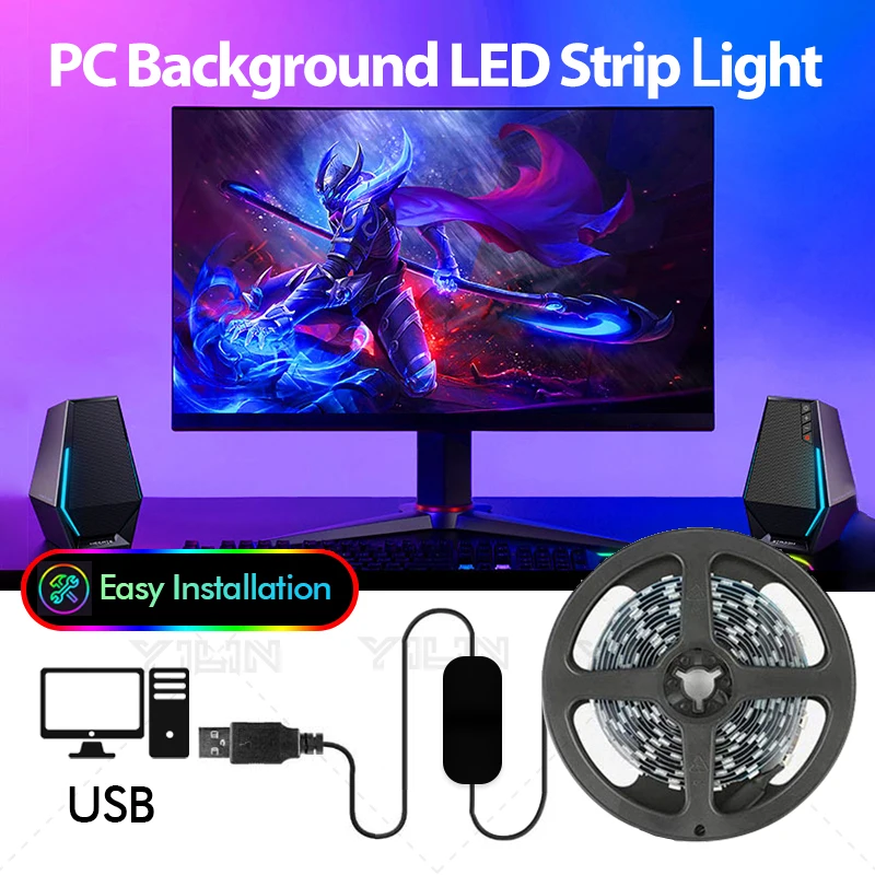 LED Computer Strip Monitor Back Light Bar Dream Color RGBIC Ambient Decor Lamp USB 5V Screen Color Sync Smart Software Control