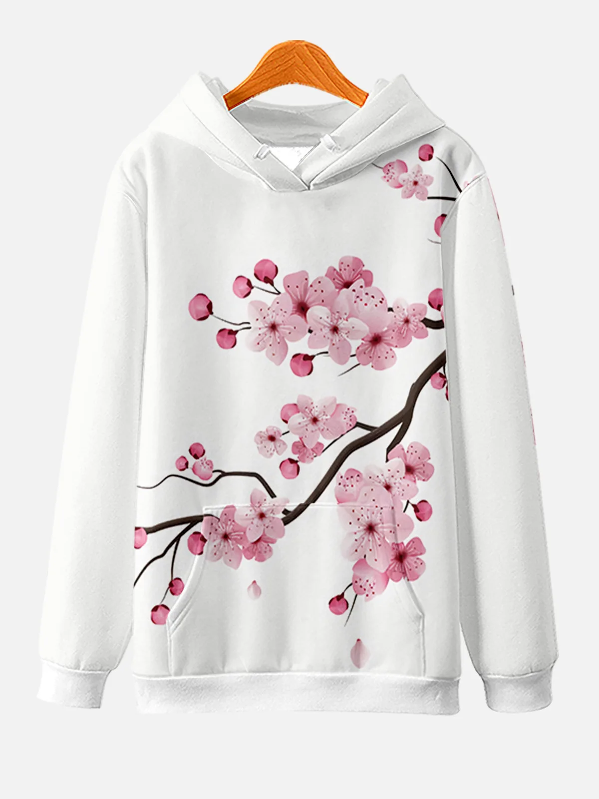 Autumn Newest Fashion Men Women Plum Floral Printed White Long Sleeve Hoodie Pullover Sweater Casual Streewear Sweatshirts