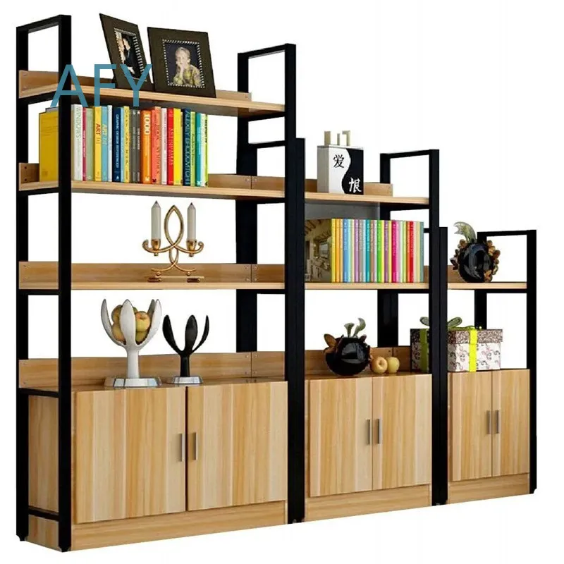 Creative Bookshelf for Living Room Partition Storage Shelf Floor Display Shelf Steel and Wood Combination Bookcase Simple