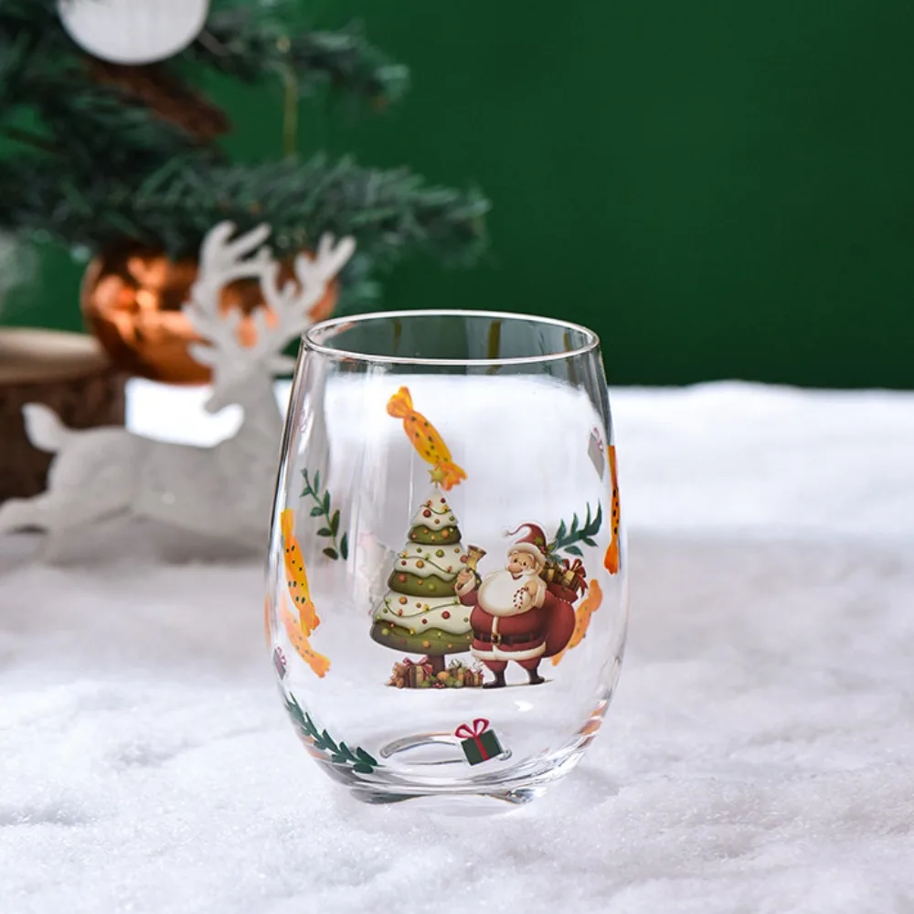 

Hand Painted Christmas Theme Glass Goblet Transparent Cartoon Red Wine Glass Santa Claus Snowman Pattern Wine Cups