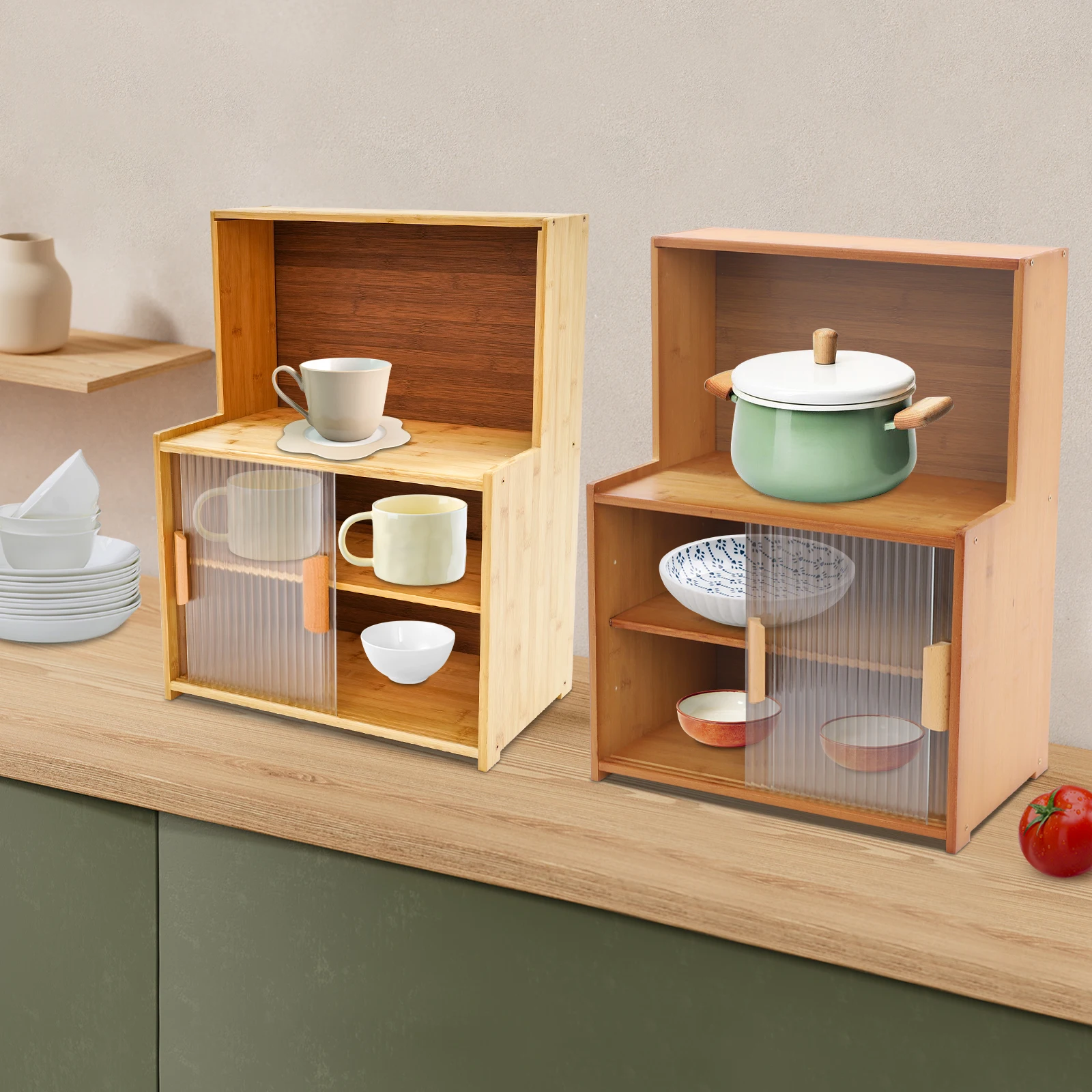 Küchenschrank, Bambus-Sideboard, Vitrine mit Schiebetüren für Cafés, Dessertgeschäfte, Milchteeladen, Speisekammern