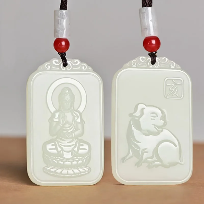 

Natural Hetian Jade Guardian God Pendant Twelve Zodiacs Buddha Pendant Dragon Snake Samantabhadra Gift