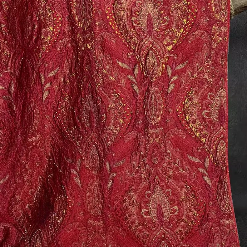 Red Gold Blended Jacquard Fabric Handmade Sewing Court Style Shiny Metallic Coat Clothing Designer Decoration Crafts Materials