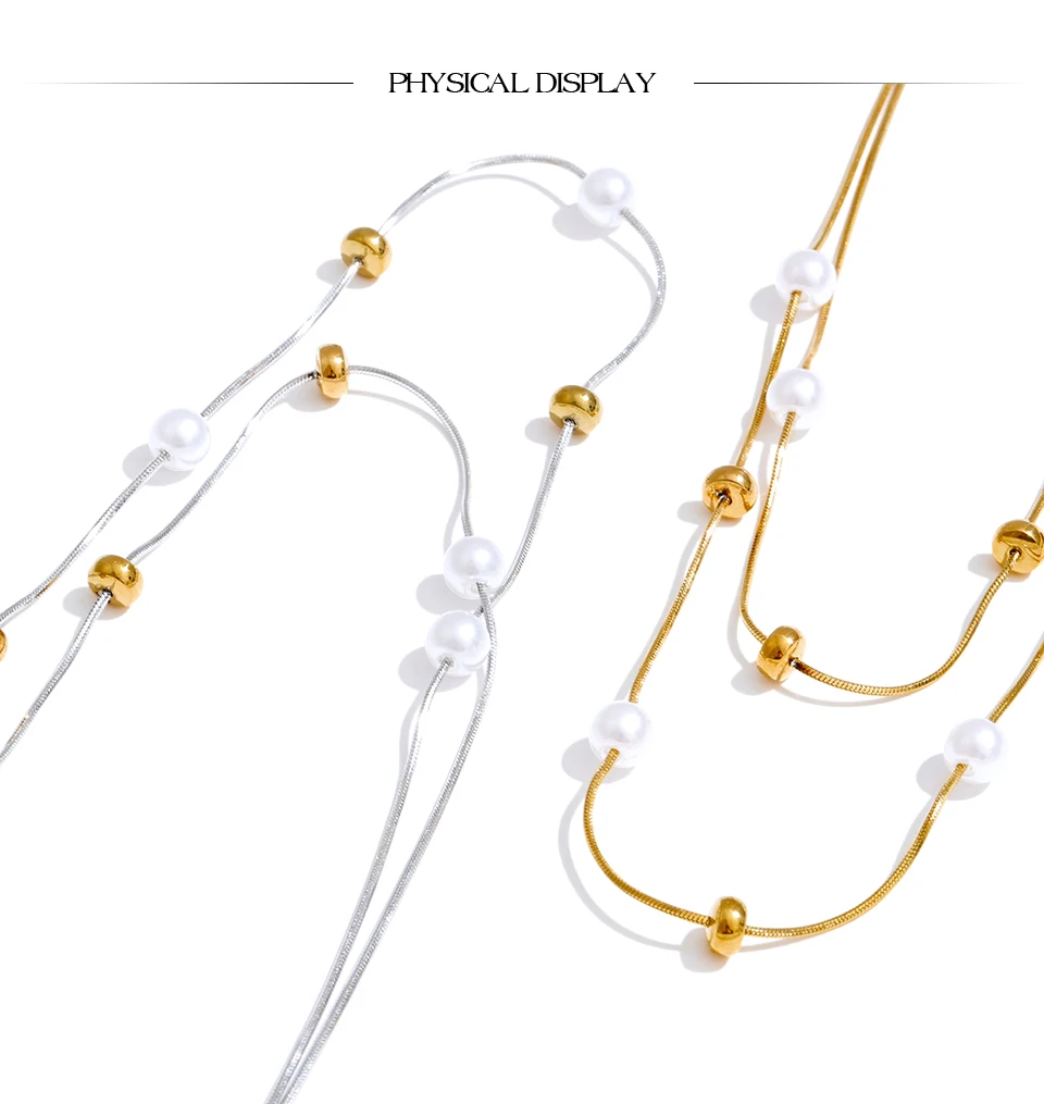 Yhpup Edelstahl Doppelschicht Perlen Kette Overlay Halskette für Frauen Beliebte Chic Frauen Koreanische Chic Schmuck Zubehör – Detail 10