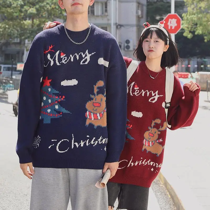 

2023 New Year Christmas Sweater Male Handsome Versatile Bottom Shirt New Year's Eve Clothes Red New Year Couple Wear Knitwear