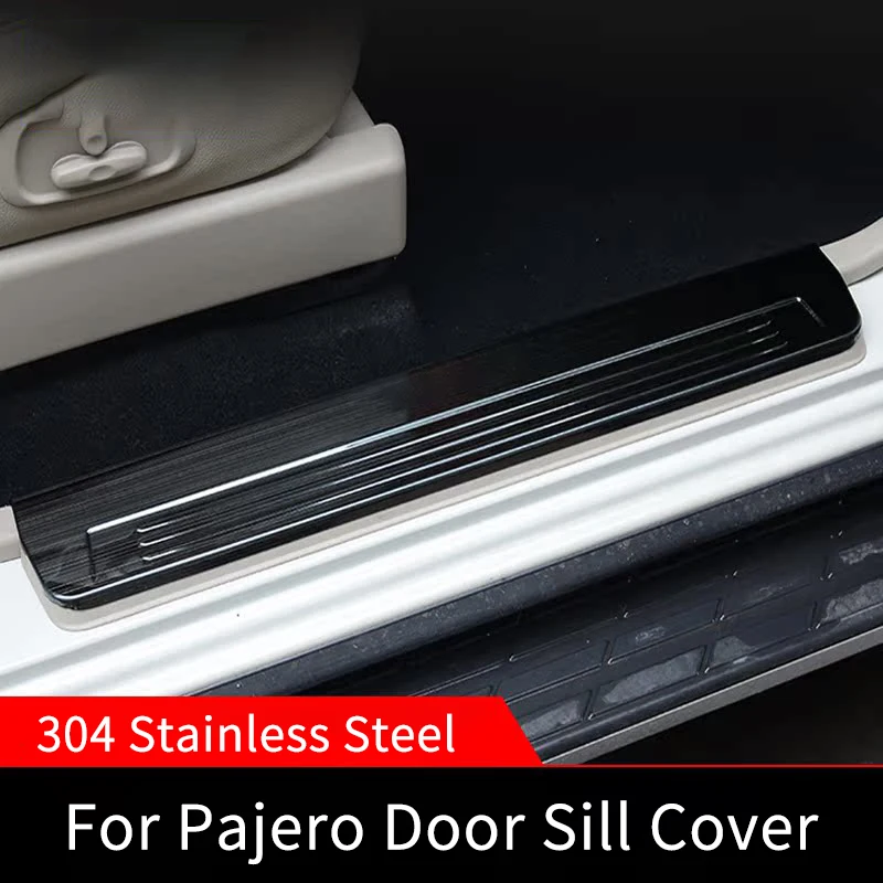 304Stainless Steel Door Sill Trim for Mitsubishi PajeroV73/V93/V97–Protective,Wear-Resistant,Scratch-Proof,No-Drill Installation