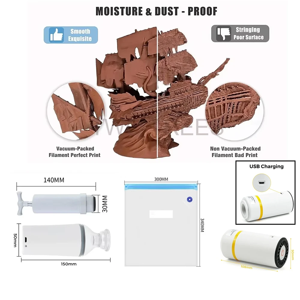 3D Printer Filament Storage Vacuum Bags ABS PLA TPU Humidity Resistant Filament Dryer Safekeeping For 3D Printer Accessories