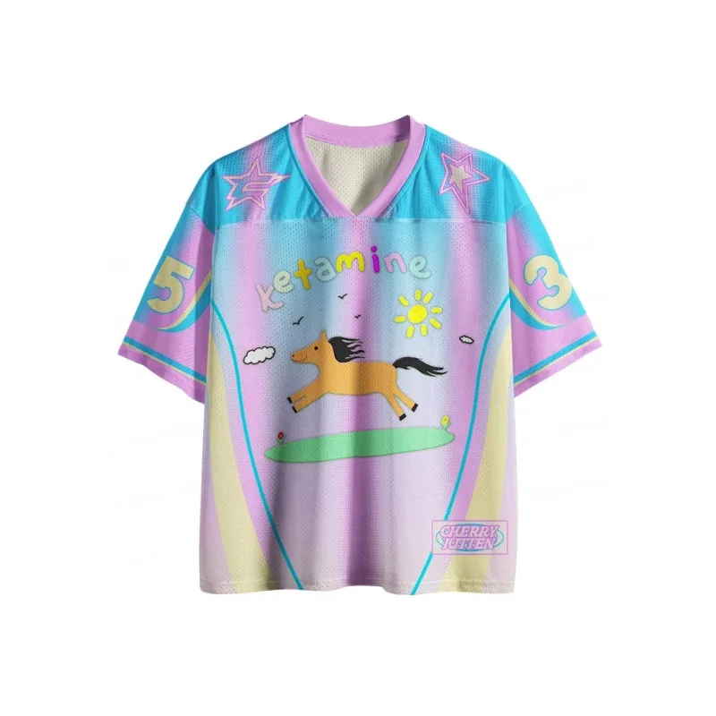 2026Y2K Dopamine Hand-painted Pony Multiple 3D Printed Rugby Jerseys for Adult and Children Loose Sports and Casual Short Sleeve