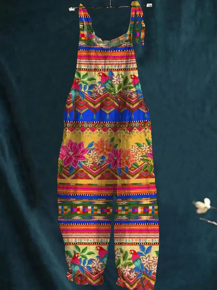 A pair of 3D printed women's trousers in color, featuring abstract cartoon creatures and green, is fashionable and casual