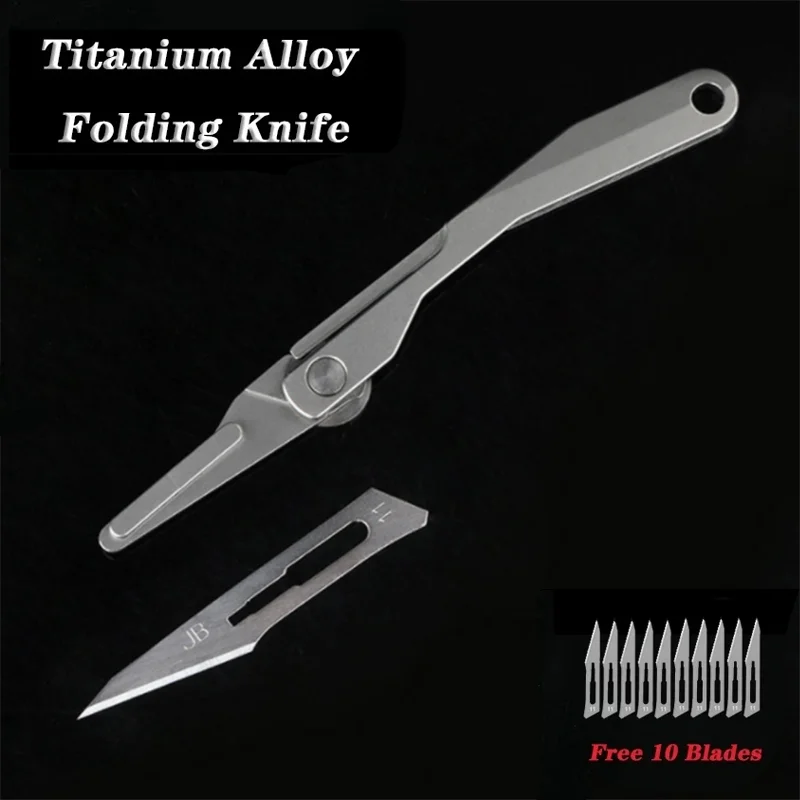 NO11 Replaceable Blades Scalpel Titanium Alloy Brass Folding Knife Bottle Opener Outdoor Survival Portable EDC Tool10 Blade Free