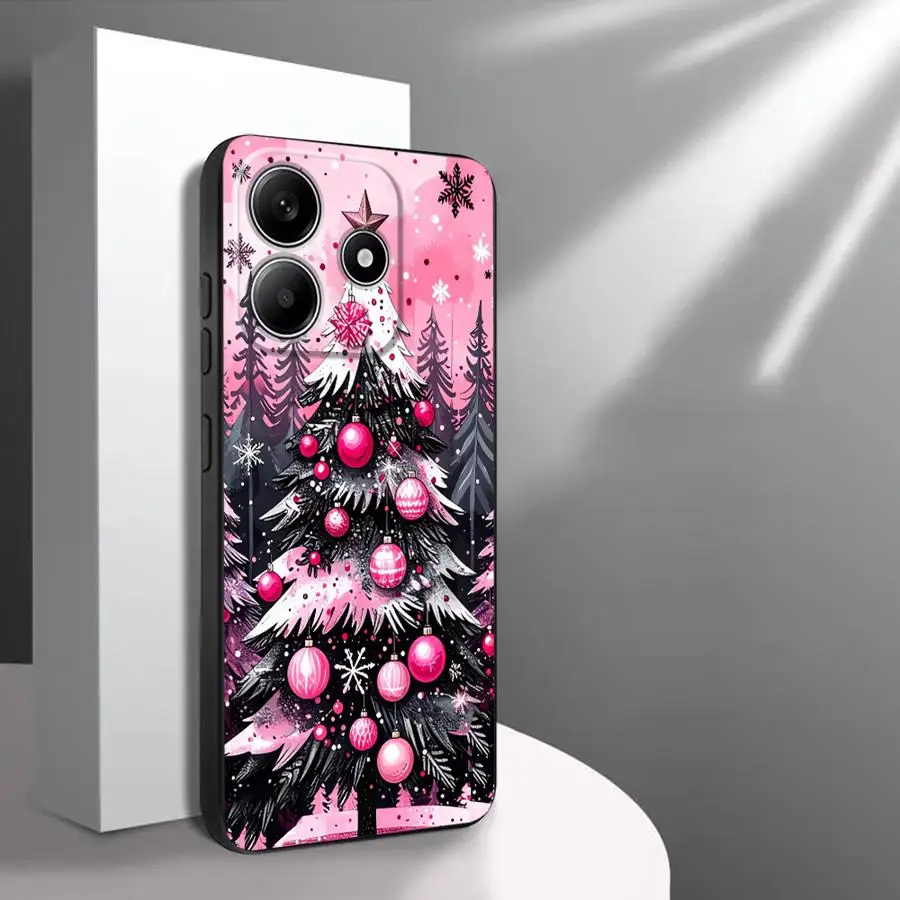 Schwarze weiche Handyhülle für Xiaomi Redmi Note 7 8 13 14 Pro Plus 9 10 11 12 Pro 11s 12s 10S 9S Weihnachtsbaum Rosa