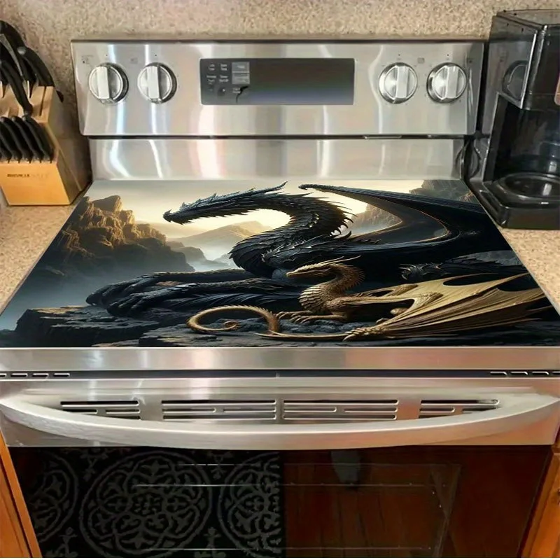 3D Dragon Pattern Stove Top Cover Heat Resistant Non Slip Protector Mat for Electric Induction Cooktop Modern Kitchen Decor