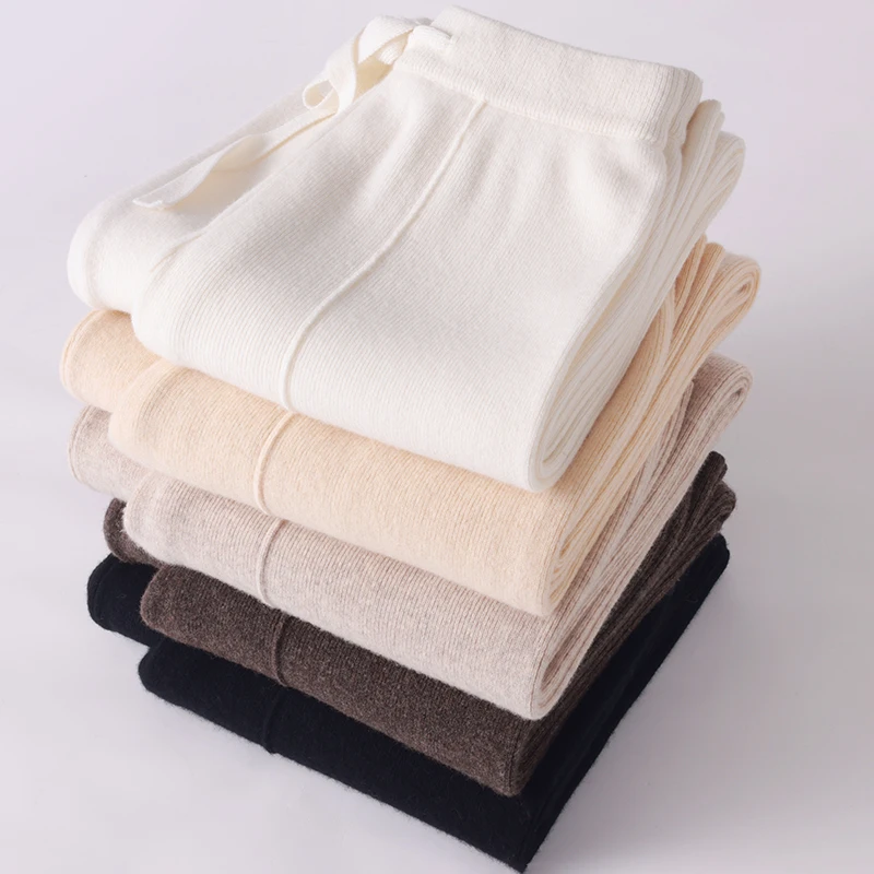 

ANGEL Women's Wool Wide Leg Pants Spring Fall Winter Warm Smart Casual Elasticity Waist Trousers 100% Merino Wool Knitting Pants
