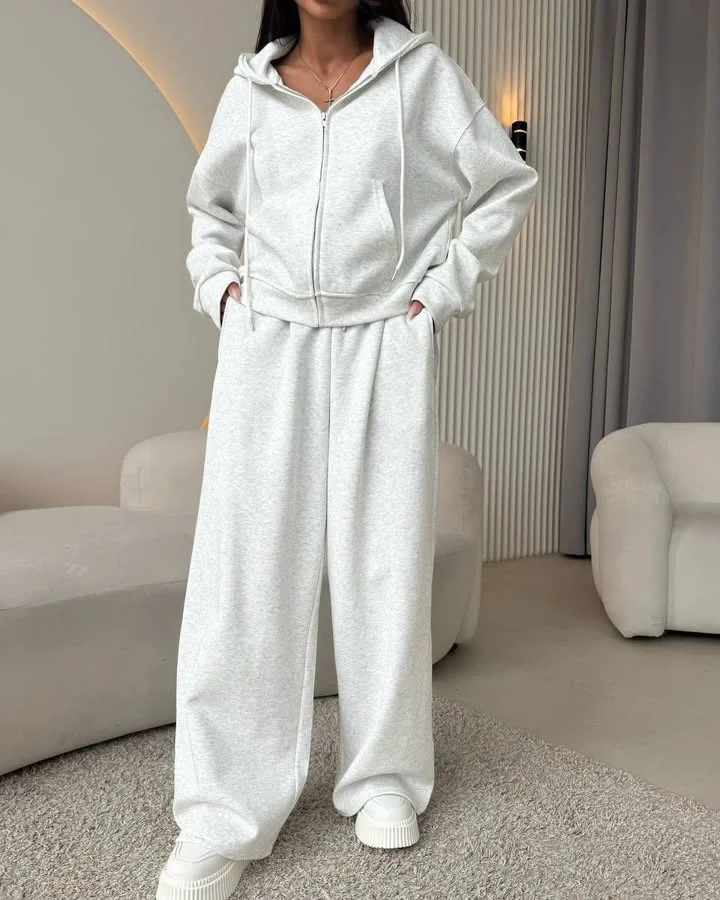 Women's 2 Piece Loungewear Set, Zip Up Hoodie and Wide Leg Pants, Oversized Casual Sweat Suit for Daily Wear view 6