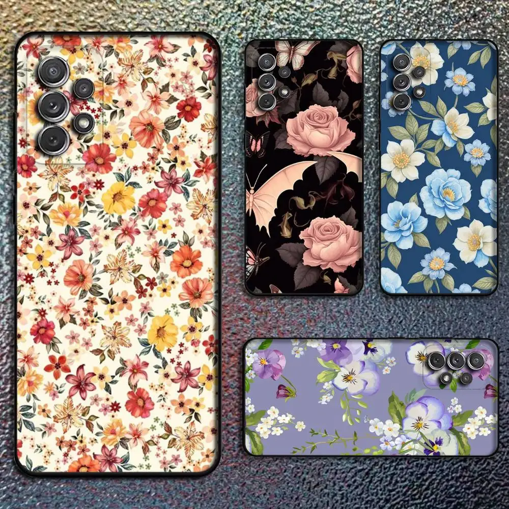 

Vintage Flowers Patterns Phone Case For Samsung S25,S24,S21,S22,S23,S30,Ultra,S20,Plus,Fe,Lite,Note,10,9,5G Black Cover