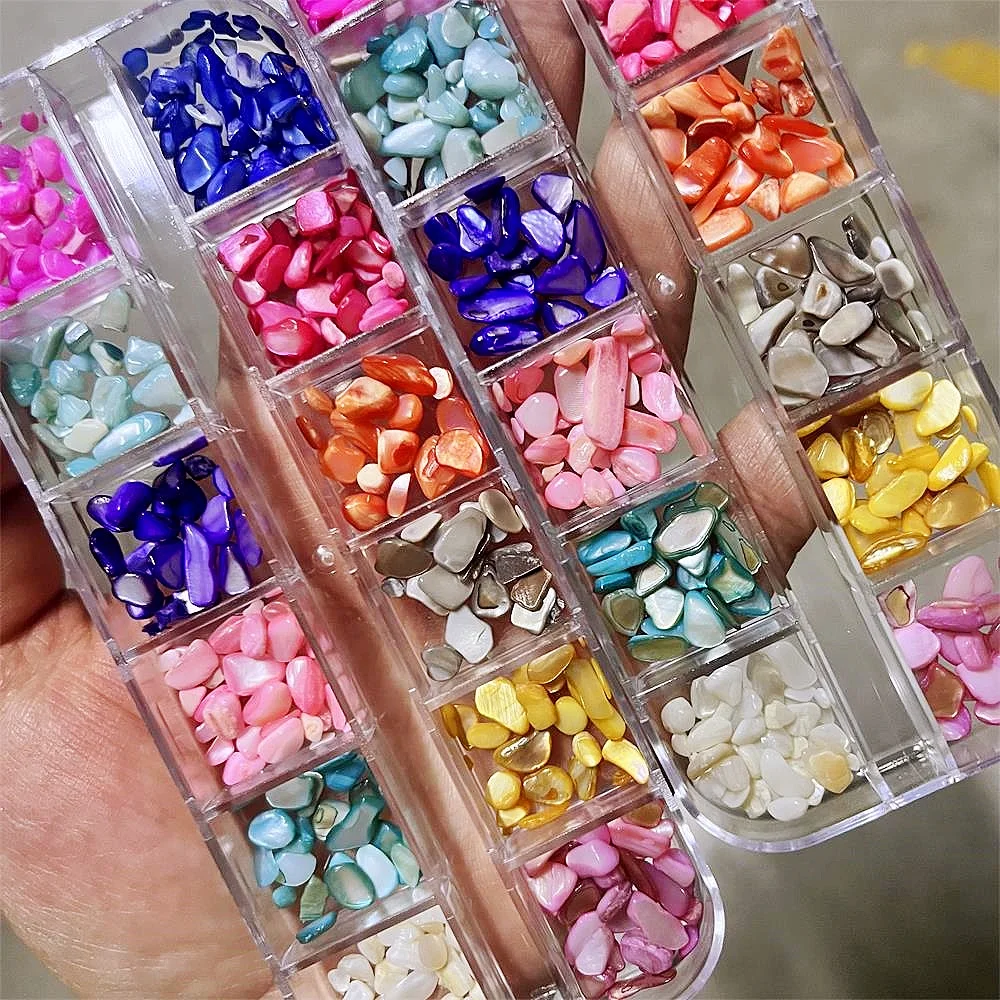 1Box Iridescent Irregular Shell Nail Flakes Multicolor Broken Shell Slices Nail Gems Shiny Mermaid Shell Fragments Nail Supplies