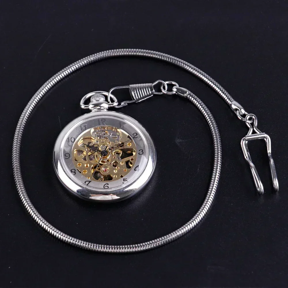 

10pcs/lot Wholesale Silver Hand Winding Mechanical Fob Chain Pocket Watch Unique Skeleton Roman Numerals Dial Pocket Watches