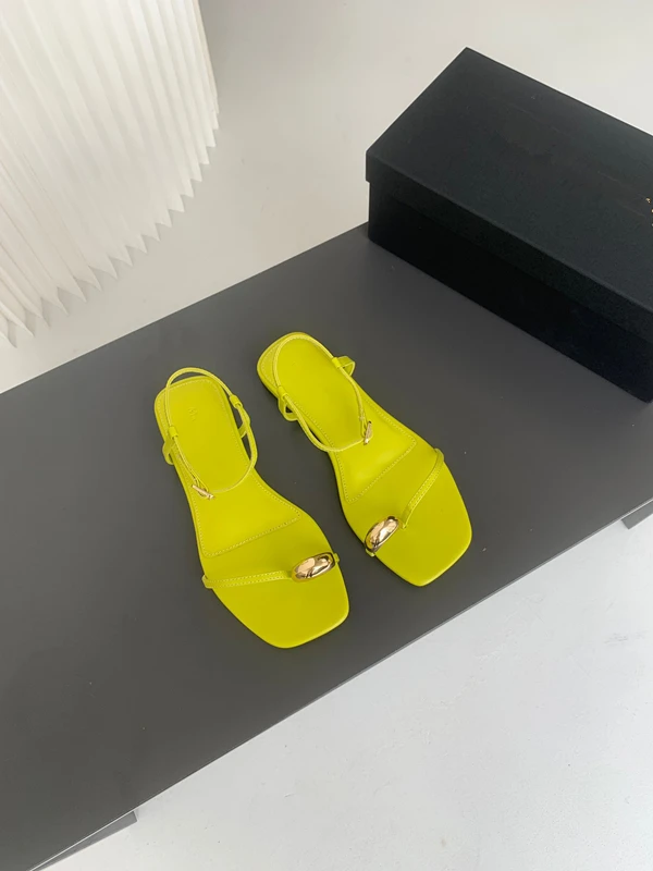 Maxdutti Fashion Ladies Slippers Blogger Yellow Ring Buckle Leather Flat Shoes Vacation Casual Sandals Women