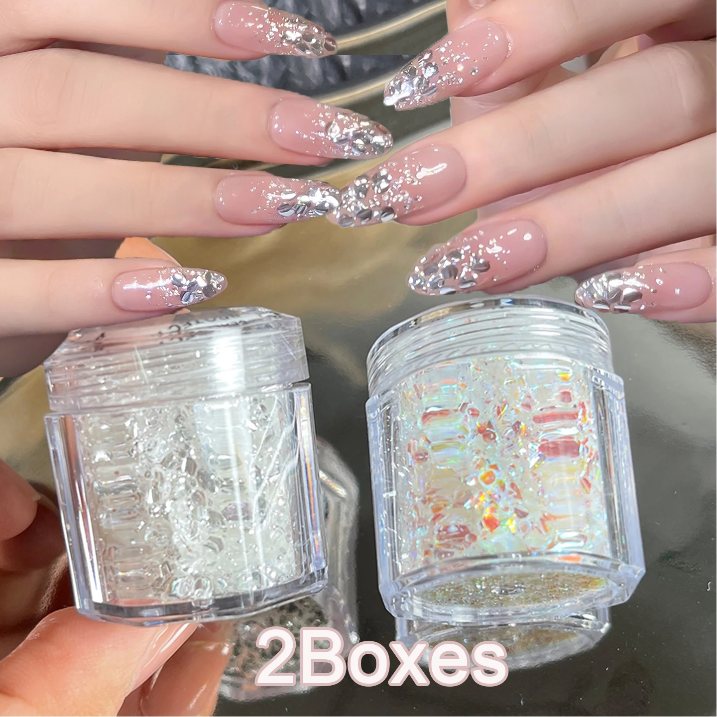 

1/2Boxes 3D Sparkling Silver Nail Art Fairy Flakes Iridescent Laser Ultra-thin Dazzling Nail Glitter Sequins Manicure Decoratio