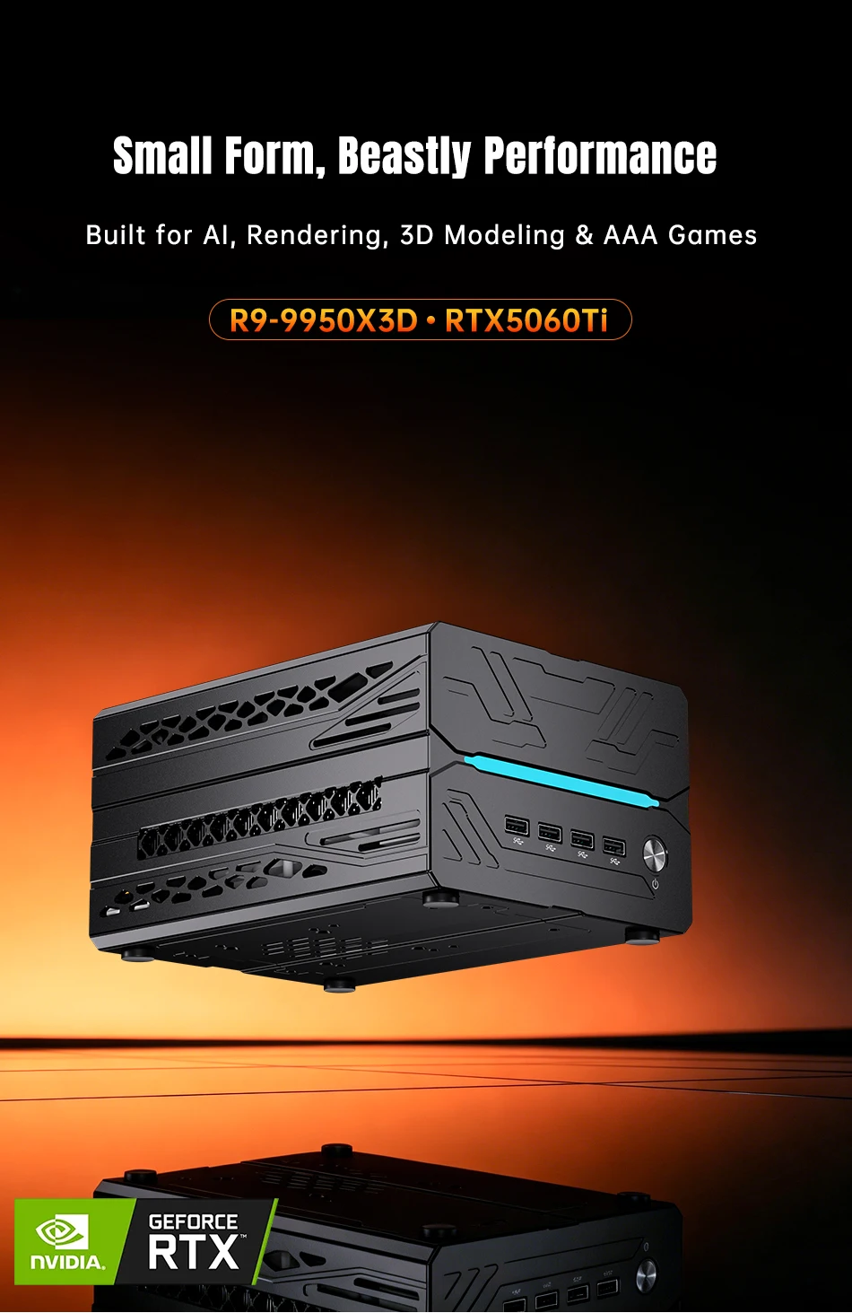 MSECORE Mini Gaming PC AMD R9 9950X3D RTX5060Ti 16GB DDR5 Dual M.2 NVMe SSD WiFi7 BT5.4 Dual 2.5G LAN 8K 6-Screen HDMI DP Type-C