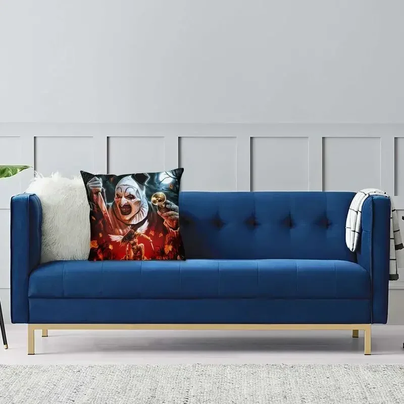 Horror Clown Halloween Movie Terrifier Cushion Cover Velvet Pillow Case Sofa Chair Square Pillowcase Living Room Decoration