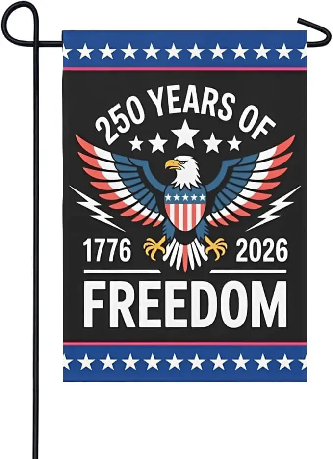 1776-2026 American Years of Freedom Garden Flag 12x18 Inches 250th Anniversary Eagle Flag Celebration Logo God Bless the Uni MME