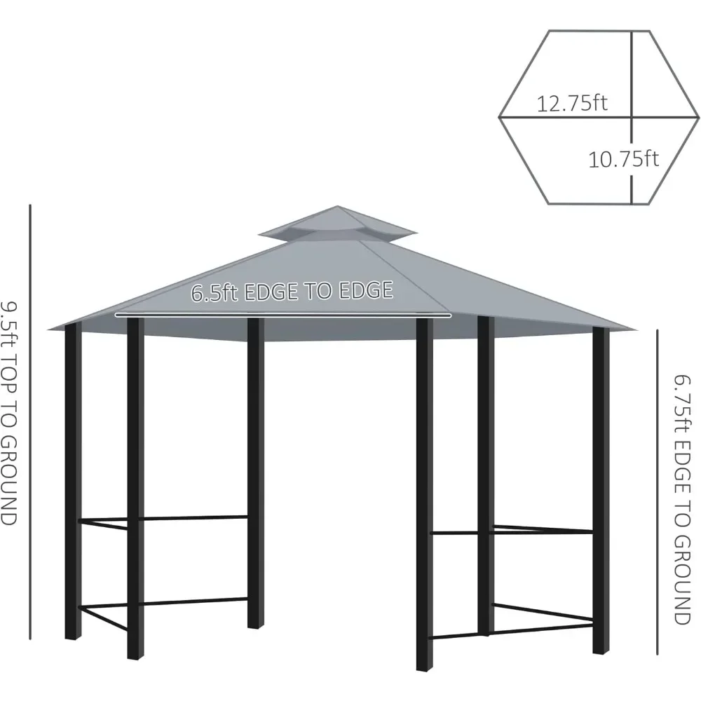 Dosel hexagonal de doble techo para exteriores, refugio de Gazebo con Red y cortinas, marco de acero sólido, 13 'X 13'