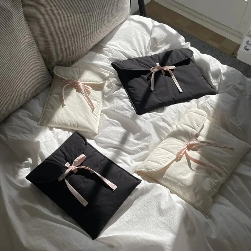

Bow Knot Computer Bag Y2k Black Pink Bow Tablets Computer Storage Handbag Women Sweet Travel Cosmetic Storage Pouch