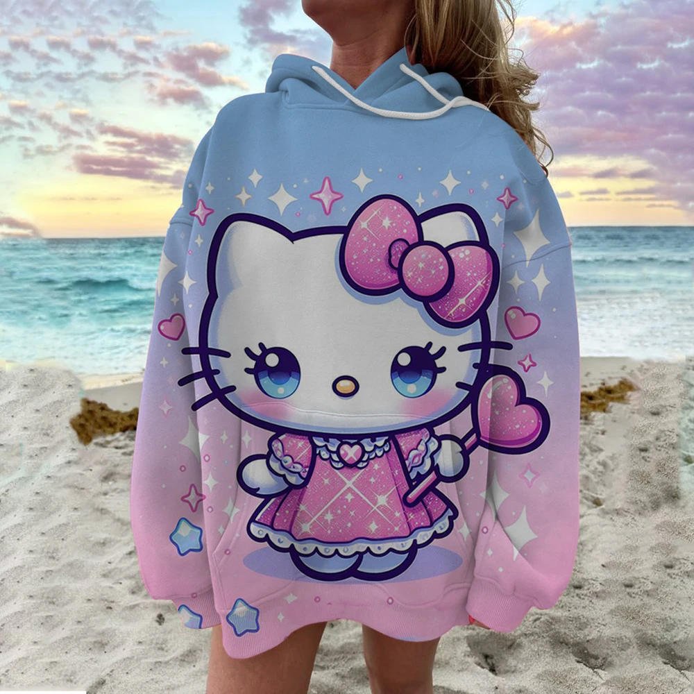 Y2K Style Women's Hoodie Clothes with Lots of Korean Reviews Cute Sanrio Hello Kitty Print Sweatshirt Fashionable Harajuku Stree