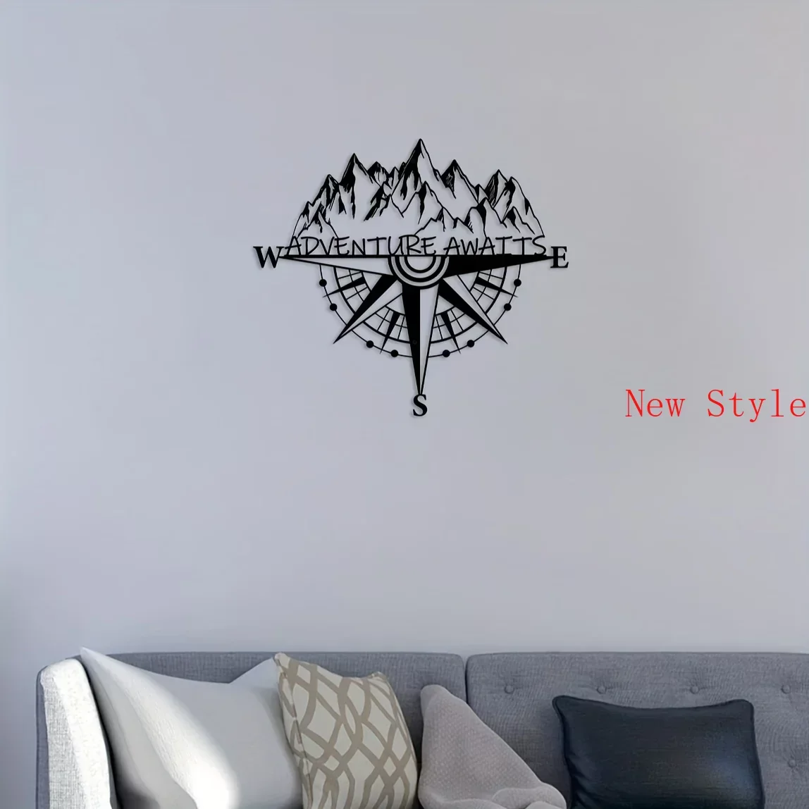 

Compass Home Decor Metal Wall Art, Mountain Peak View Modern Wall Art Decor Sticker Mural Office Dining Room Lobby Wall Decor Ho