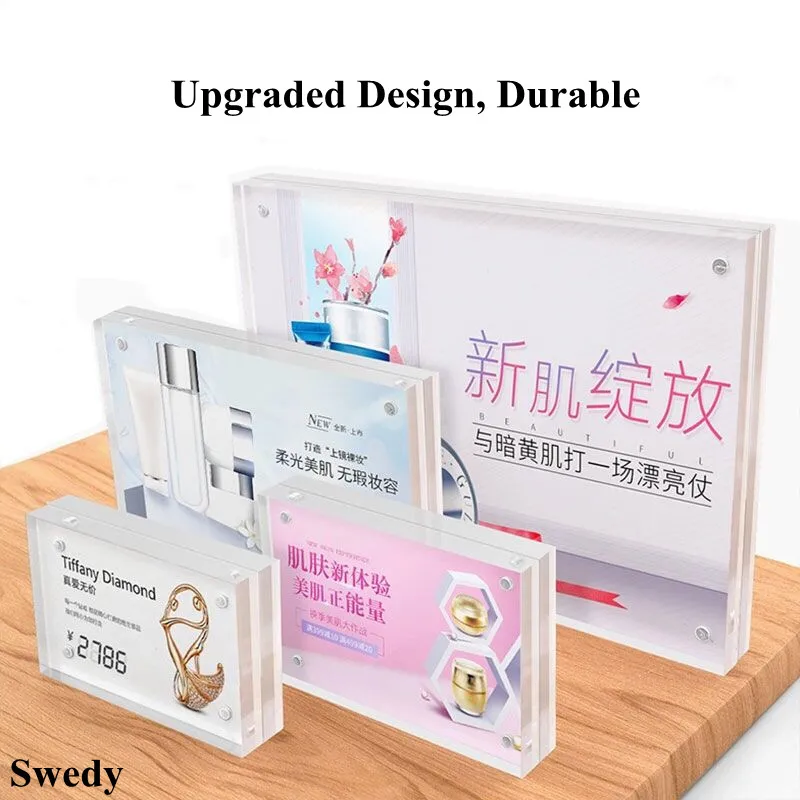 A5 148x210mm Magnetic Acrylic Sign Holder Display Stand Clear Photo Picture Poster Frame Table Menu Paper Price Label Holder Tag