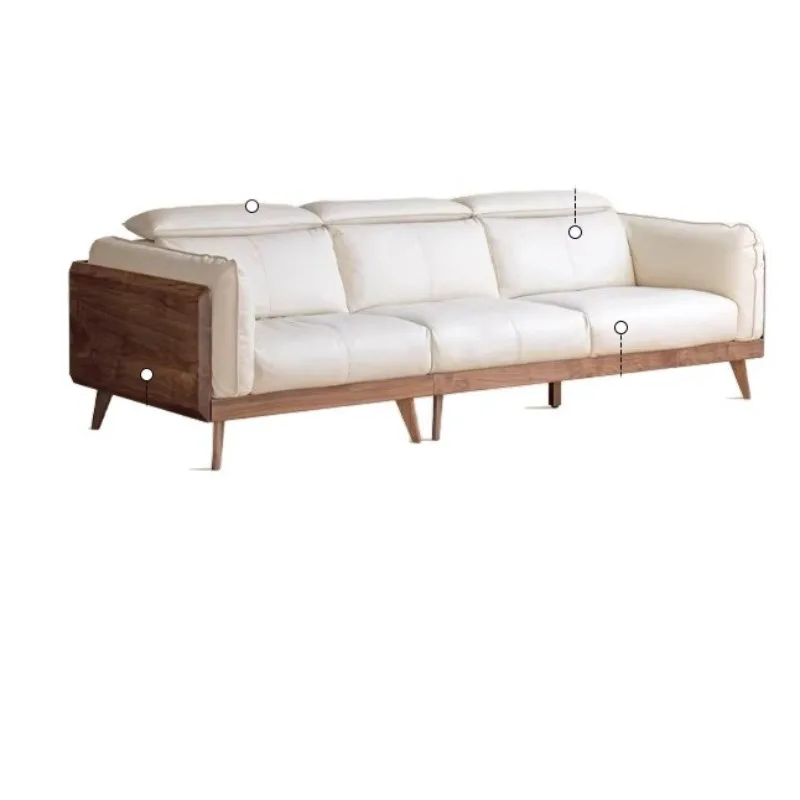 Solid wood sofa new Chinese small apartment living room sofa household black label leather sofa