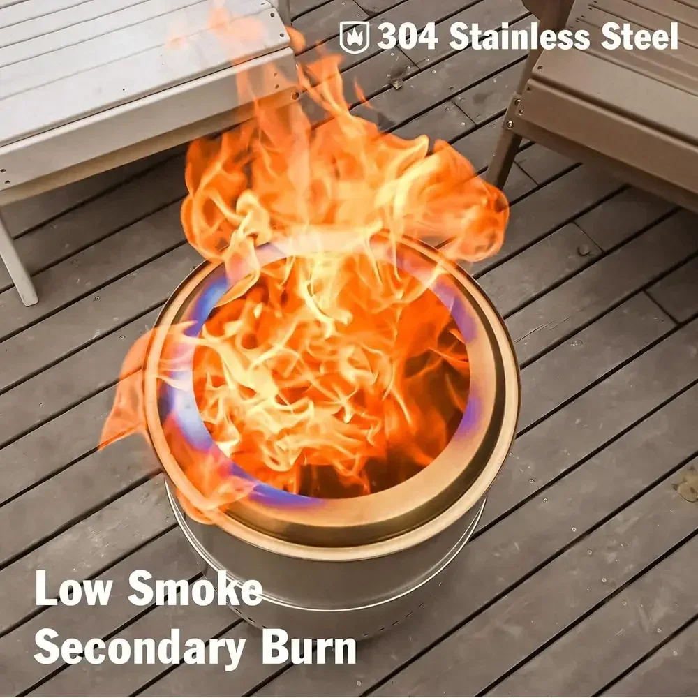 Portable 19 Outdoor Wood Burning Fire Pit with Stainless Steel Construction and Carrying Bag