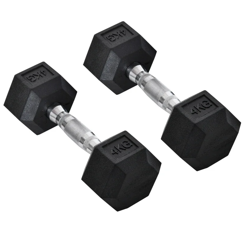 2x4kg Rubber Dumbbell Sports Hex Weights Sets Home Gym Fitness Hexagonal Dumbbells Kit Weight Lifting Exercise?