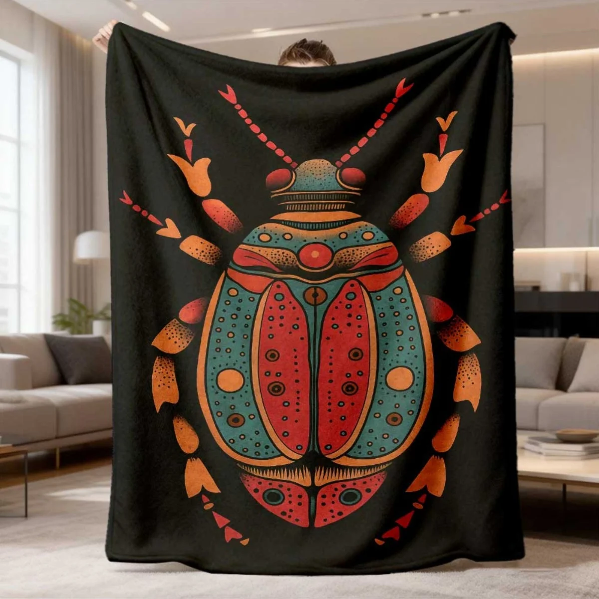 2026 New Flannel Blanket Arrival 1pc Extra Soft Plush Bug-Themed Luxury Throw in Turquoise, Pink, Golden, Black & White for All