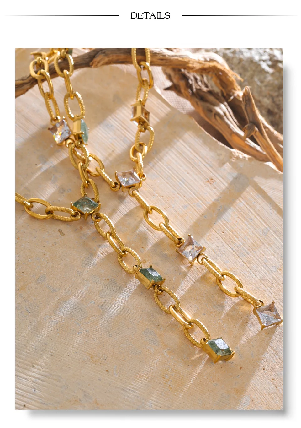 Yhpup Neue Edelstahl-Halskette mit Zirkonia-Glas-Quadrat-Y-Kette, modischer, glamouröser, esthetischer Abschlussball-Schmuck – Detail 10