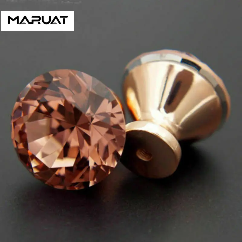 Kenop Laci Kenop Kristal dan Pegangan Kenop Kabinet Handel Tarik Bentuk Berlian Rose Gold untuk Lemari Pakaian Dapur Kamar Mandi
