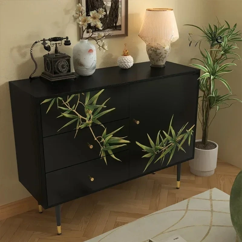 

Китайский входной шкаф с ручной росписью, настенный шкафчик для гостиной, лакированный черный декоративный шкаф для столовой